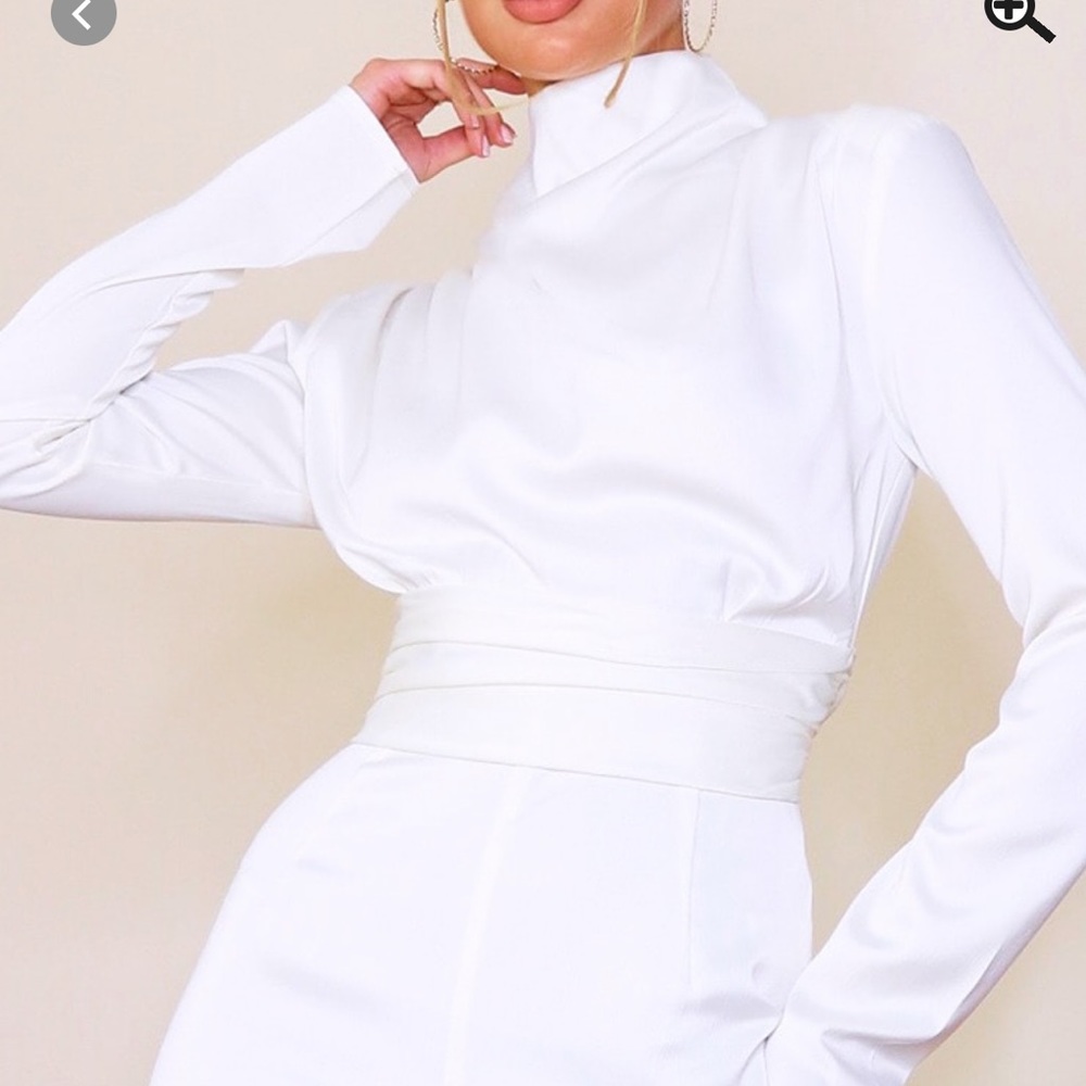 Satin High Neck Long Sleeve Jumpsuit - Picture 4 of 9